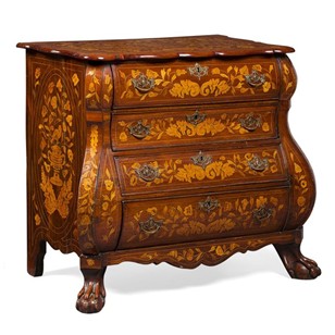 Dutch Marquetry Bombe Commode